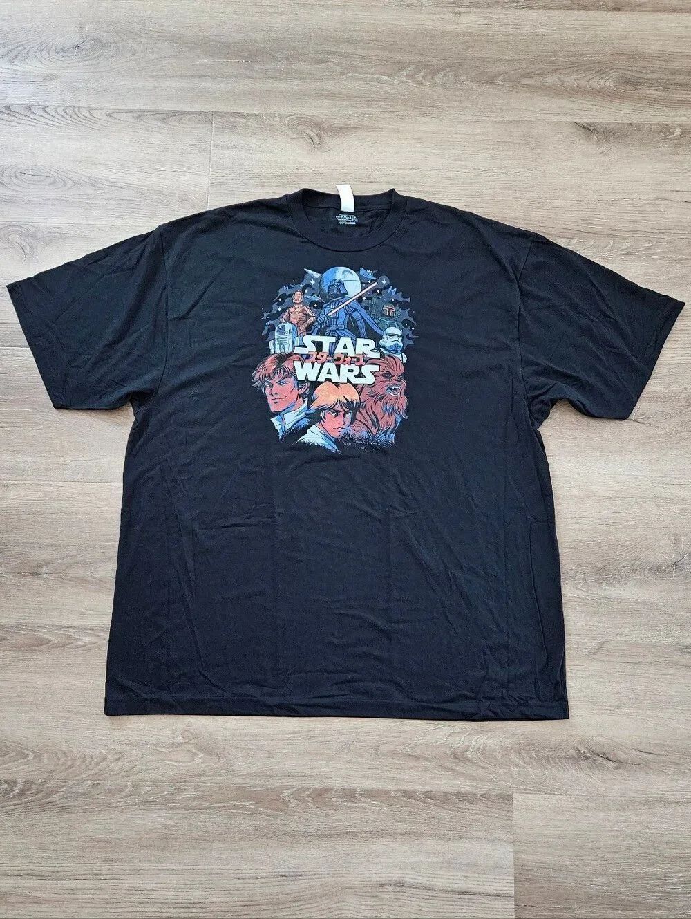 Star Wars Black Graphic Tee with Vintage Character Collage Size 4XLT
